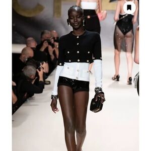 CHANEL Black and White Cashmere Cardigan